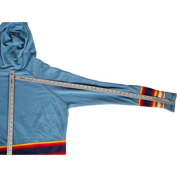 Greg Lauren Light Blue Mixed Striped Cotton Hoodie Size 3 Drawstring - Picture 6 of 7